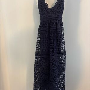 Bardot Navy Crochet Midi Dress